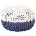 Vidaxl pouf tricot  la main bleu et blanc 50 x 35 cm coton