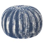 Vidaxl pouf tricot  la main bleu et blanc 50 x 35 cm laine