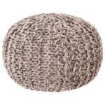 Vidaxl pouf tricot� � la main gris clair 50x35cm tissu aspect de laine