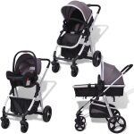 Vidaxl poussette 3 - en - 1 aluminium gris et noir