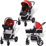 Vidaxl poussette 3 - en - 1 aluminium rouge et noir