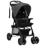 Vidaxl poussette pour bb 2 - en - 1 gris fonc et noir acier