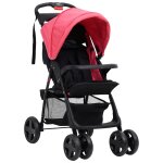 Vidaxl poussette pour bb 2 - en - 1 rouge et noir acier