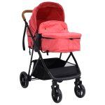Vidaxl poussette pour bb 2 - en - 1 rouge et noir acier