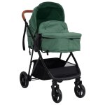 Vidaxl poussette pour bb 2 - en - 1 vert et noir acier