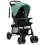 Vidaxl poussette pour bb 2 - en - 1 vert et noir acier