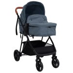 Vidaxl poussette pour bb 3 - en - 1 bleu marine et noir acier