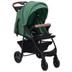 Vidaxl poussette pour bb 3 - en - 1 vert acier