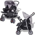 Vidaxl poussette  deux places acier gris et noir