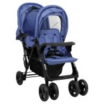 Vidaxl poussette  deux places bleu marine acier