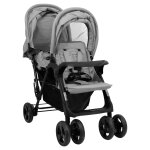 Vidaxl poussette  deux places gris clair acier