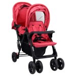 Vidaxl poussette  deux places rouge acier