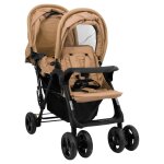 Vidaxl poussette  deux places taupe acier