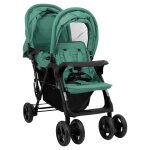 Vidaxl poussette  deux places vert acier