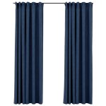 Vidaxl rideaux occultants aspect lin avec crochets 2pcs bleu 140x225cm