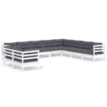 Vidaxl salon de jardin 10 pcs avec coussins blanc bois de pin solide