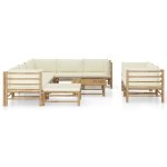 Vidaxl salon de jardin 10 pcs avec coussins blanc cr�me bambou