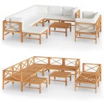 Vidaxl salon de jardin 10 pcs avec coussins crme bois de teck solide