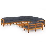 Vidaxl salon de jardin 10 pcs avec coussins gris fonc bois d'acacia