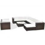 Vidaxl salon de jardin 10 pcs avec coussins rsine tresse marron