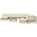 Vidaxl salon de jardin 11 pcs avec coussins blanc cr�me bambou