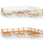 Vidaxl salon de jardin 11 pcs avec coussins crme bois de teck solide
