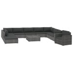 Vidaxl salon de jardin 11 pcs avec coussins rsine tresse gris