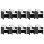 Vidaxl salon de jardin 11 pcs avec coussins rsine tresse noir