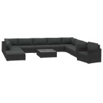 Vidaxl salon de jardin 11 pcs avec coussins rsine tresse noir