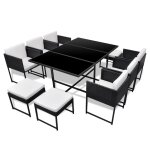 Vidaxl salon de jardin 11 pcs avec coussins rsine tresse noir