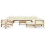 Vidaxl salon de jardin 12 pcs avec coussins blanc crme bambou