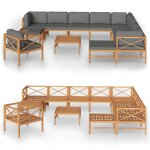 Vidaxl salon de jardin 12 pcs avec coussins gris bois de teck solide Vidaxl salon de jardin 12 pcs avec coussins gris bois de teck solide