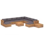 Vidaxl salon de jardin 12 pcs avec coussin gris foncé bois de teck Vidaxl salon de jardin 12 pcs avec coussin gris foncé bois de teck