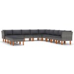 Vidaxl salon de jardin 12 pcs avec coussins r�sine tress�e gris