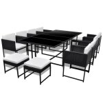Vidaxl salon de jardin 13 pcs avec coussins rsine tresse noir