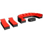 Vidaxl salon de jardin 13 pcs avec coussins rsine tresse rouge