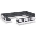 Vidaxl salon de jardin 14 pcs avec coussins blanc bois de pin solide