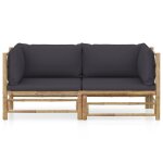 Vidaxl salon de jardin 2 pcs avec coussins gris fonc bambou