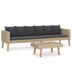 Vidaxl salon de jardin 2 pcs avec coussins rsine tresse beige
