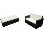 Vidaxl salon de jardin 2 pcs avec coussins rsine tresse noir