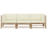 Vidaxl salon de jardin 3 pcs avec coussins blanc crème bambou Vidaxl salon de jardin 3 pcs avec coussins blanc crème bambou