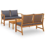 Vidaxl salon de jardin 3 pcs avec coussin bois d'acacia solide