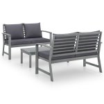 Vidaxl salon de jardin 3 pcs avec coussin bois d'acacia solide gris
