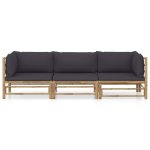 Vidaxl salon de jardin 3 pcs avec coussins gris fonc bambou