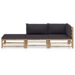 Vidaxl salon de jardin 3 pcs avec coussins gris fonc bambou