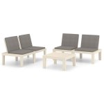 Vidaxl salon de jardin 3 pcs avec coussins plastique blanc