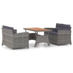 Vidaxl salon de jardin 3 pcs avec coussins rsine tresse gris