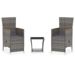 Vidaxl salon de jardin 3 pcs avec coussins rsine tresse gris