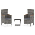 Vidaxl salon de jardin 3 pcs avec coussins rsine tresse gris