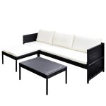Vidaxl salon de jardin 3 pcs avec coussins rsine tresse noir